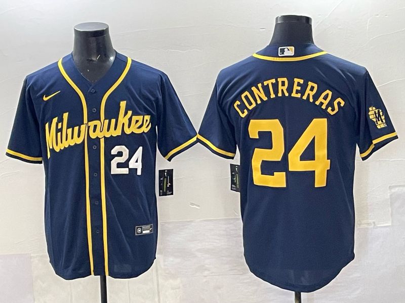 Men Milwaukee Brewers #24 Contreras Drak Blue Nike MLB 2025 Jersey 04